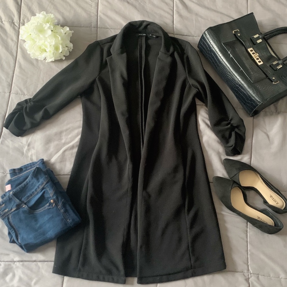 Knee length black blazer jacket